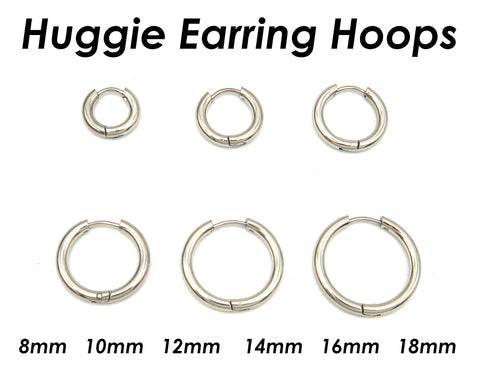 Stainless Steel Huggie Hoop Earrings for Women Men, Surgical Steel Sleeper Earring Hoops Gold Silver Black Hypoallergenic Hooks