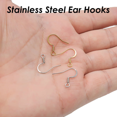 100 x Stainless Steel Earring Hooks Gold & Silver Tone, Hypoallergenic Surgical Steel Ear Hook Hoops, Tarnish Free Ear Wires Bulk Wholesale