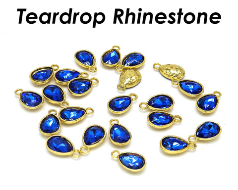 Teardrop Rhinestone Charms, Dark Blue Faceted Crystal Glass Beads for Jewelry Making DIY Crafts Findings for Earring Necklace Bracelet