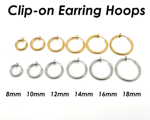 Stainless Steel Earring Hoops Gold Silver, Surgical Steel Clip on Earrings Hypoallergenic, No Piercing Earrings Hoop Earrings for Women Men