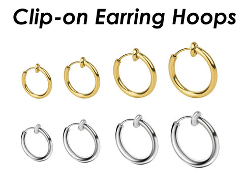 Stainless Steel Earring Hoops Gold Silver, Surgical Steel Clip on Earrings Hypoallergenic, No Piercing Earrings Hoop Earrings for Women Men