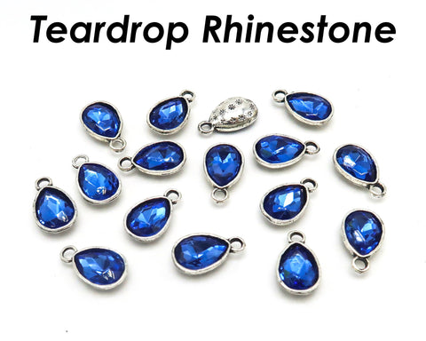 Teardrop Rhinestone Charms, Dark Blue Faceted Crystal Glass Beads for Jewelry Making DIY Crafts Findings for Earring Necklace Bracelet