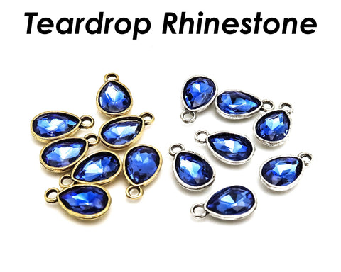 Teardrop Rhinestone Charms, Dark Blue Faceted Crystal Glass Beads for Jewelry Making DIY Crafts Findings for Earring Necklace Bracelet