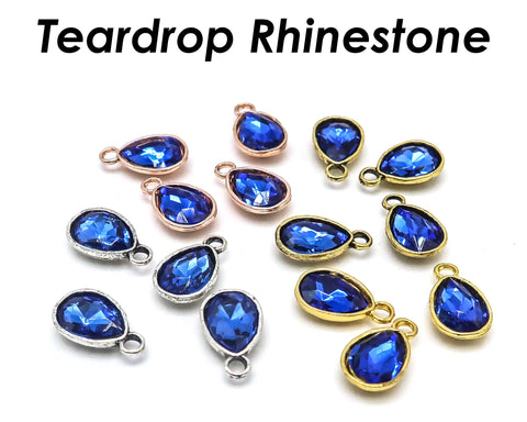 Teardrop Rhinestone Charms, Dark Blue Faceted Crystal Glass Beads for Jewelry Making DIY Crafts Findings for Earring Necklace Bracelet