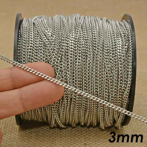 30 Feet Bulk Curb Chain 1.5mm 2mm 3mm Stainless Steel Link Chain Gold Silver by Length Yard Meter for Jewelry making