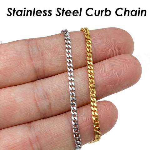 30 Feet Bulk Curb Chain 1.5mm 2mm 3mm Stainless Steel Link Chain Gold Silver by Length Yard Meter for Jewelry making