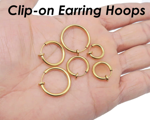 Stainless Steel Earring Hoops Gold Silver, Surgical Steel Clip on Earrings Hypoallergenic, No Piercing Earrings Hoop Earrings for Women Men