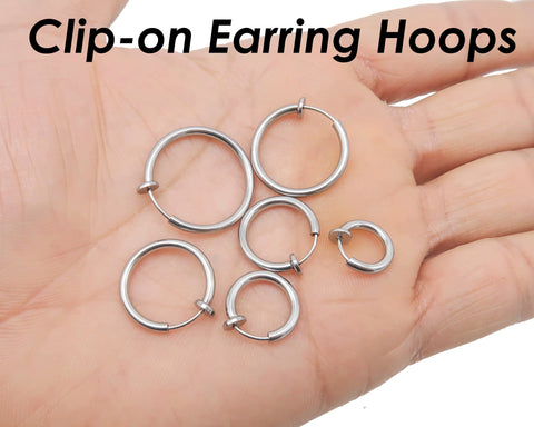 Stainless Steel Earring Hoops Gold Silver, Surgical Steel Clip on Earrings Hypoallergenic, No Piercing Earrings Hoop Earrings for Women Men