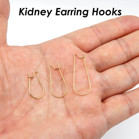 50 PCS - Surgical Stainless Steel Kidney Ear Wires Gold Silver, Kidney Ear Hooks, Bulk Wholesale Earring Findings for Jewelry Making