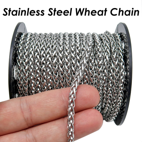 Wheat Chain Gold Silver, Round Franco Chain, Braid Chain, Bulk Stainless Steel Chainfor Jewelry Making or Handbag Chain