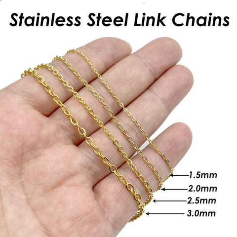 30 Feet Stainless Steel Chain for Jewelry Making, Wholesale Bulk Chain by Length, Silver Black Gold Chain 1.5mm 2mm 3mm