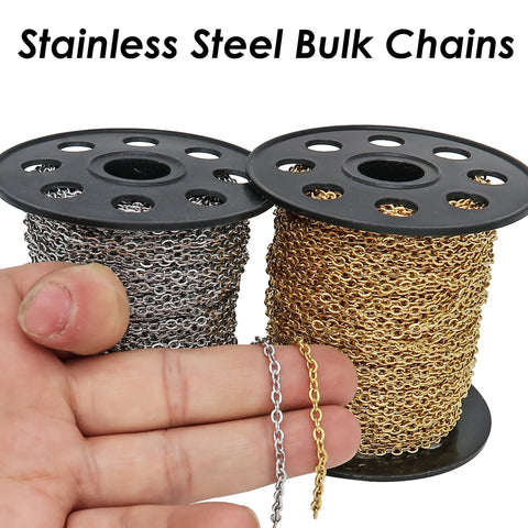 30 Feet Stainless Steel Chain for Jewelry Making, Wholesale Bulk Chain by Length, Silver Black Gold Chain 1.5mm 2mm 3mm