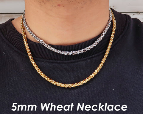 5mm Wheat Bracelet Gold Silver, Stainless Steel Wheat Chain Bracelet Wheat Necklace for Men or Women, Gift for Him or Her