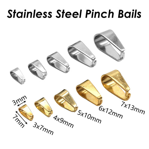 Stainless Steel Pinch Bail Gold & Silver Tone, Snap Open Bail, Pendant Clips for Necklace, Tarnish Resistant Bail Clasps Jewelry Findings