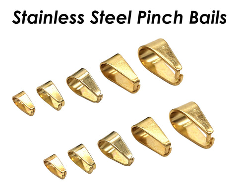 Stainless Steel Pinch Bail Gold & Silver Tone, Snap Open Bail, Pendant Clips for Necklace, Tarnish Resistant Bail Clasps Jewelry Findings