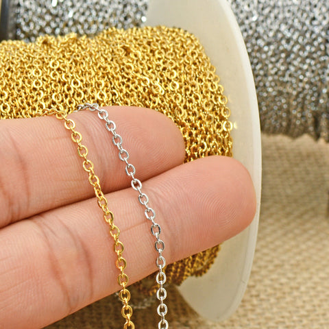 Stainless Steel Chain Gold Silver Black, Wholesale Tarnish Free Chain by the Yard Foot Roll Spool, Bulk Chain for Jewelry Making