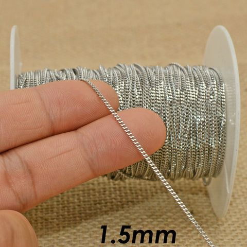 30 Feet Bulk Curb Chain 1.5mm 2mm 3mm Stainless Steel Link Chain Gold Silver by Length Yard Meter for Jewelry making