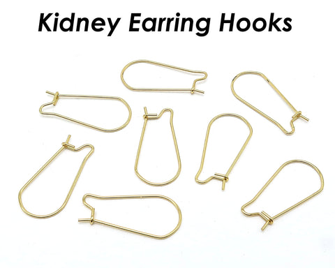 50 PCS - Surgical Stainless Steel Kidney Ear Wires Gold Silver, Kidney Ear Hooks, Bulk Wholesale Earring Findings for Jewelry Making