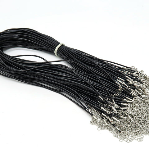 Genuine Leather Necklace Cord, Wholesale 18 Inch Black Leather Cord Necklace with Extender Chain for Women & Men