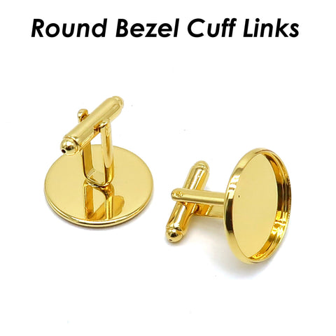 20mm Round Cuff Links Blanks with Glue Pad Bezel Tray, Bezel Cuff Links Settings Silver Gold Plated, Custom CuffLinks for Men