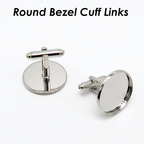 20mm Round Cuff Links Blanks with Glue Pad Bezel Tray, Bezel Cuff Links Settings Silver Gold Plated, Custom CuffLinks for Men