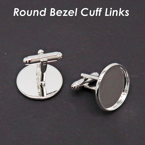 20mm Round Cuff Links Blanks with Glue Pad Bezel Tray, Bezel Cuff Links Settings Silver Gold Plated, Custom CuffLinks for Men