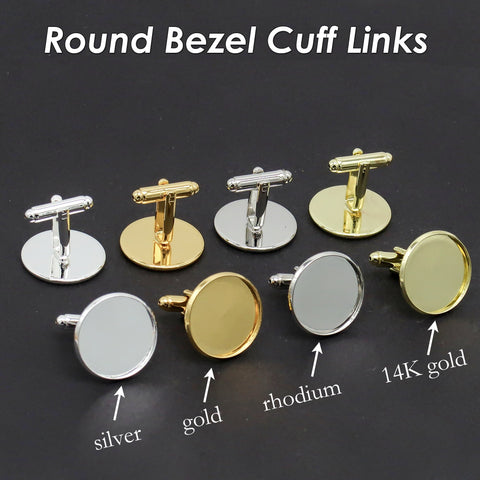 20mm Round Cuff Links Blanks with Glue Pad Bezel Tray, Bezel Cuff Links Settings Silver Gold Plated, Custom CuffLinks for Men