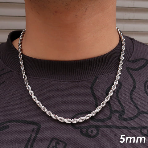 5mm Rope Chain Necklace Gold Silver, Stainless Steel Rope Necklace for Men or Women, Stainless Steel Necklace Wholesale