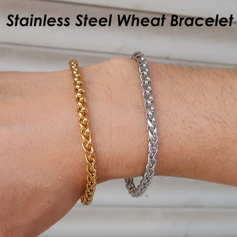 5mm Wheat Bracelet Gold Silver, Stainless Steel Wheat Chain Bracelet Wheat Necklace for Men or Women, Gift for Him or Her