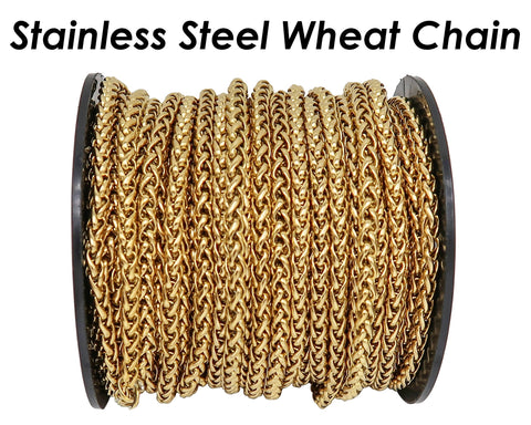 Wheat Chain Gold Silver, Round Franco Chain, Braid Chain, Bulk Stainless Steel Chainfor Jewelry Making or Handbag Chain