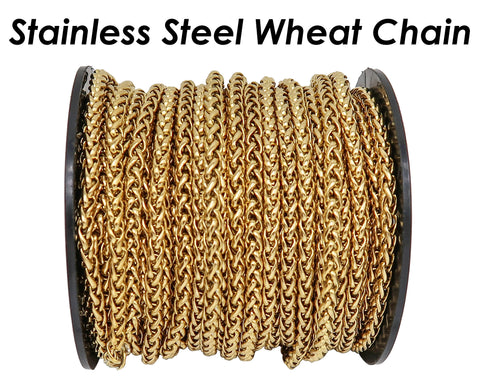 Stainless Steel Wheat Chain Gold Silver, Round Franco Chain, Braid Chain, Handbag Chain, Bulk Stainless Steel Chain for Jewelry Making