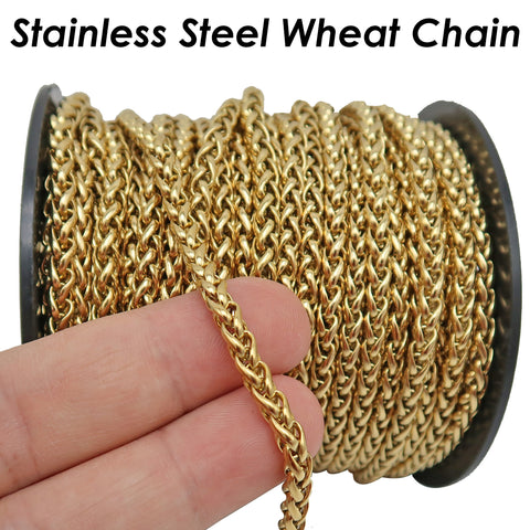 Stainless Steel Wheat Chain Gold Silver, Round Franco Chain, Braid Chain, Handbag Chain, Bulk Stainless Steel Chain for Jewelry Making