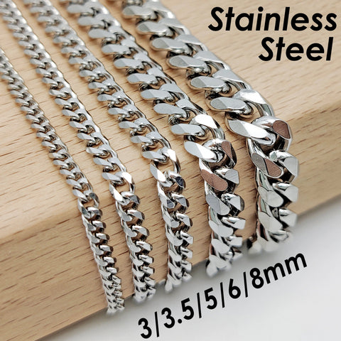 1 Meter Bulk Cuban Chain for Men Women, Stainless Steel Cuban Link Chain For Choker Necklace Bracelet Anklet Making