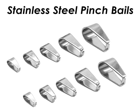 Stainless Steel Pinch Bail Gold & Silver Tone, Snap Open Bail, Pendant Clips for Necklace, Tarnish Resistant Bail Clasps Jewelry Findings