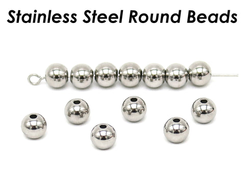 100 x Stainless Steel Round Spacer Beads 2mm 3mm 4mm 5mm 6mm 8mm 10mm, Silver Gold Solid Smooth Seamless Beads for Jewelry Making