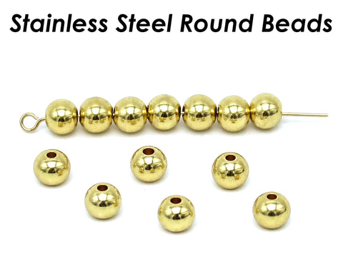 100 x Stainless Steel Round Spacer Beads 2mm 3mm 4mm 5mm 6mm 8mm 10mm, Silver Gold Solid Smooth Seamless Beads for Jewelry Making