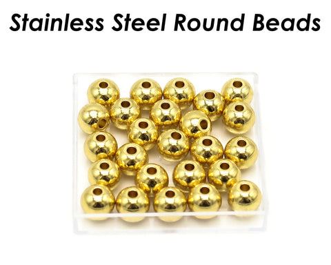 100 x Stainless Steel Round Spacer Beads Gold Plated, 2mm 3mm 4mm 5mm 6mm 8mm 10mm Polished Solid Smooth Seamless Beads for Jewelry Making