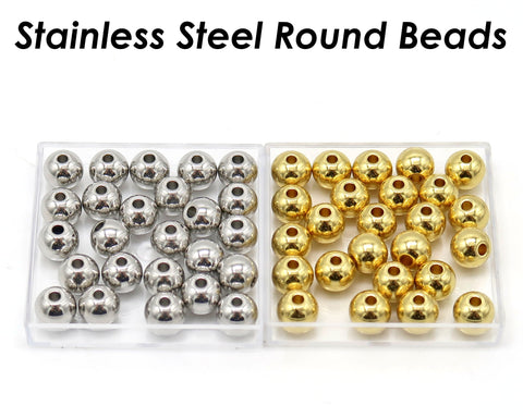 100 x Stainless Steel Round Spacer Beads Gold Plated, 2mm 3mm 4mm 5mm 6mm 8mm 10mm Polished Solid Smooth Seamless Beads for Jewelry Making