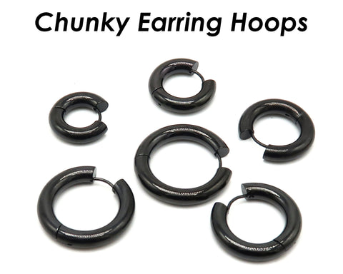 5mm Chunky Hoop Earrings, Thick Version Solid Stainless Steel Huggie Earring Hoops Gold Silver Black for Women or Men