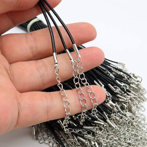 Genuine Leather Necklace Cord, Wholesale 18 Inch Black Leather Cord Necklace with Extender Chain for Women & Men