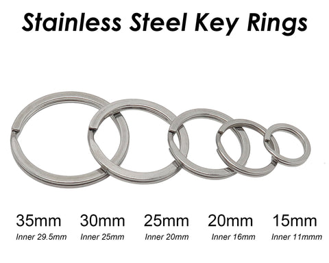 Stainless Steel Key Ring 15/20/25/30/35mm, Muscly Round Keyring Bulk Wholesale, Silver Tone Flat Split Rings for Key Chain Making