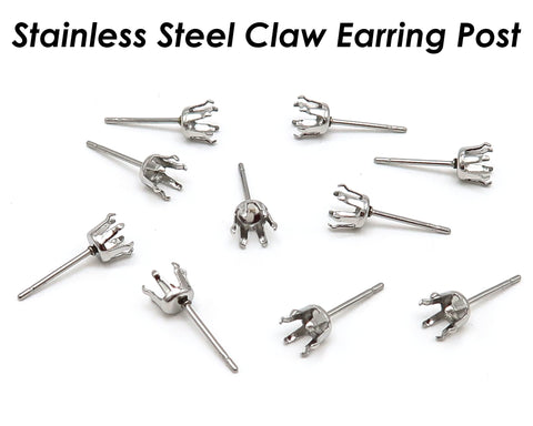 50 x Claw Earring Setting Stainless Steel, Claw Earring Post, Prong Post Earring Stud, Snap Tite Earring Settings Blanks for Rhinestone