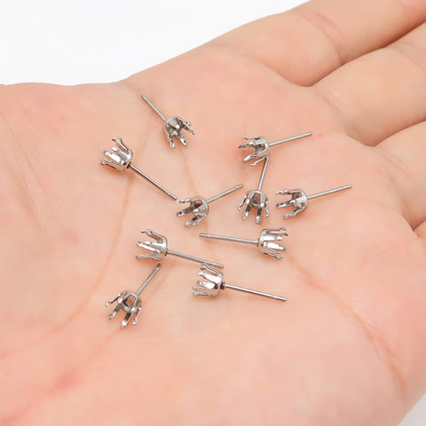 50 x Claw Earring Setting Stainless Steel, Claw Earring Post, Prong Post Earring Stud, Snap Tite Earring Settings Blanks for Rhinestone