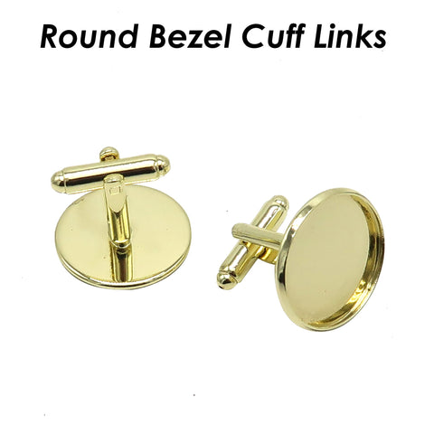 20mm Round Cuff Links Blanks with Glue Pad Bezel Tray, Bezel Cuff Links Settings Silver Gold Plated, Custom CuffLinks for Men