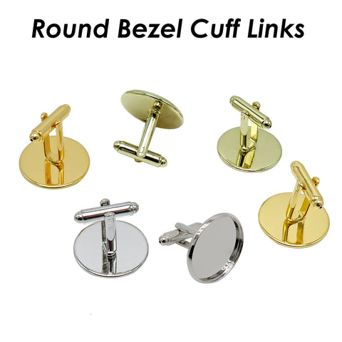 20mm Round Cuff Links Blanks with Glue Pad Bezel Tray, Bezel Cuff Links Settings Silver Gold Plated, Custom CuffLinks for Men