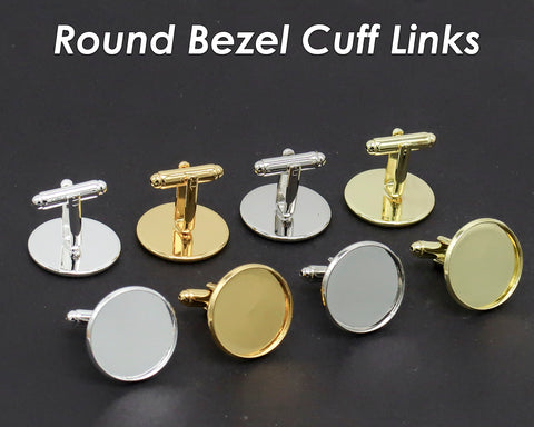 20mm Round Cuff Links Blanks with Glue Pad Bezel Tray, Bezel Cuff Links Settings Silver Gold Plated, Custom CuffLinks for Men