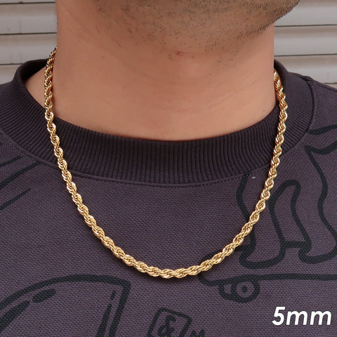 5mm Rope Chain Necklace Gold Silver, Stainless Steel Rope Necklace for Men or Women, Stainless Steel Necklace Wholesale