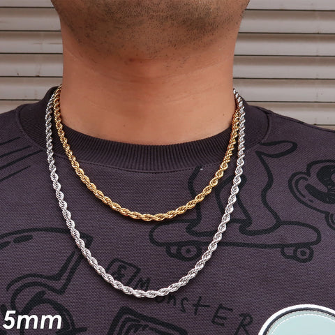 5mm Rope Chain Necklace Gold Silver, Stainless Steel Rope Necklace for Men or Women, Stainless Steel Necklace Wholesale