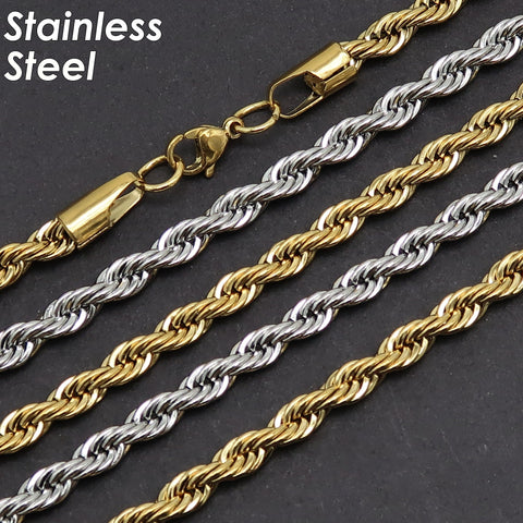 5mm Rope Chain Necklace Gold Silver, Stainless Steel Rope Necklace for Men or Women, Stainless Steel Necklace Wholesale