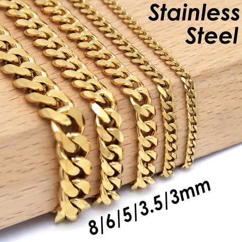 10 Feet - Cuban Link Chain for Men Women Jewelry, Stainless Steel Cuban Chain Gold Silver, Bulk Stainless Steel Chain for Necklace Bracelet